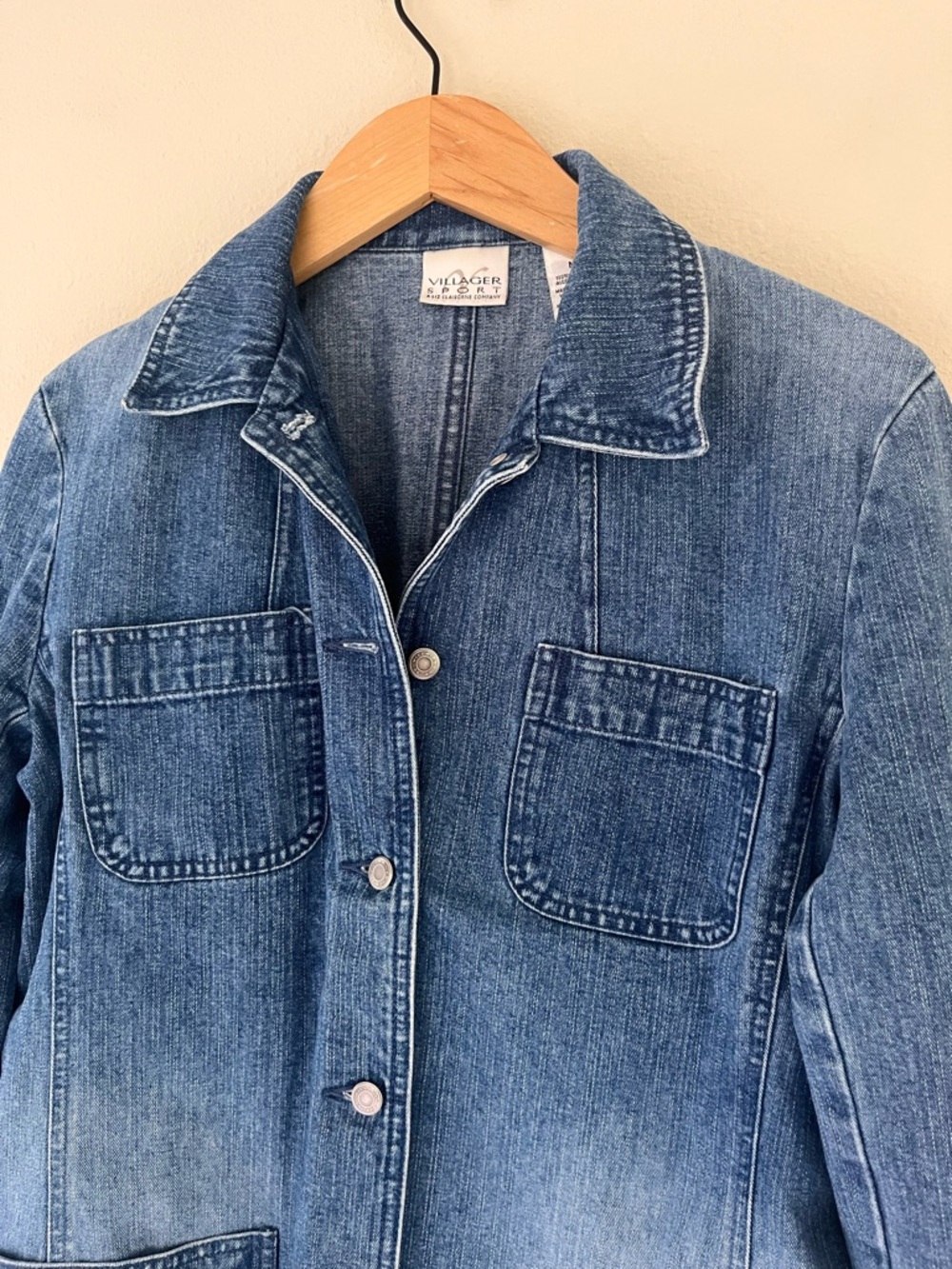 Liz Clairborn Vintage Womens Denim Jacket S/M 90s Y2K Chore Utility Barn Pockets - Picture 3 of 11